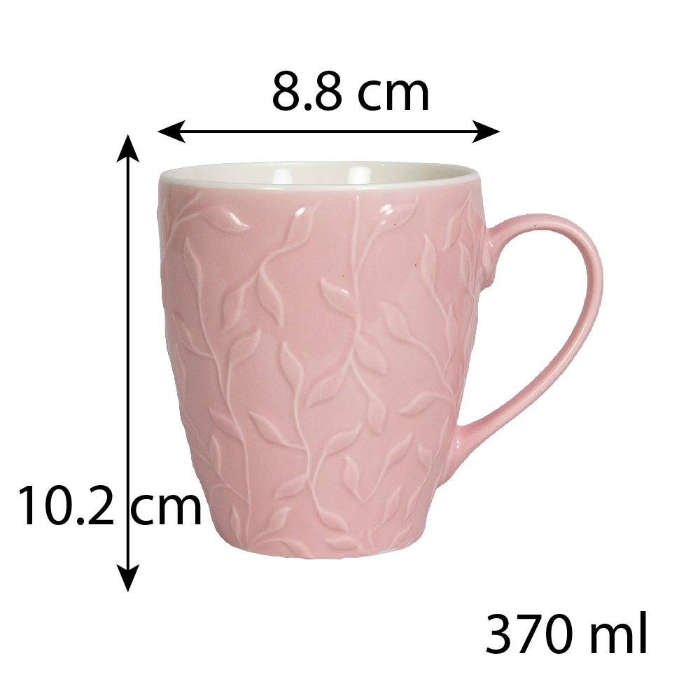 Set de 6 tazas con hojas Rosa y Blanca, 370 ml