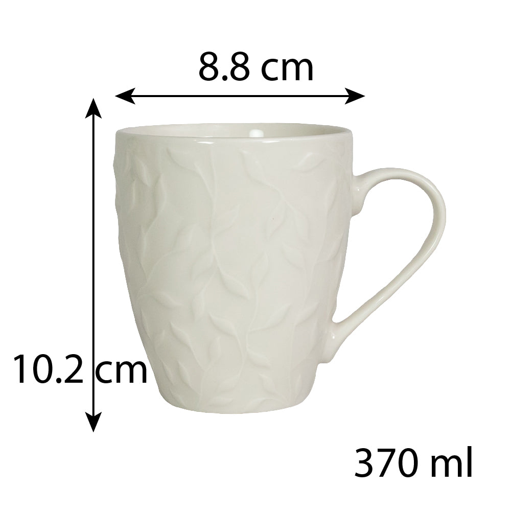 Juego de 6 tazas con hojas blancas, 370 ml