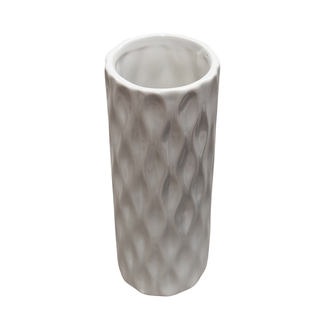 Ceramic vase, white, with wave pattern, 18.5x7 cm