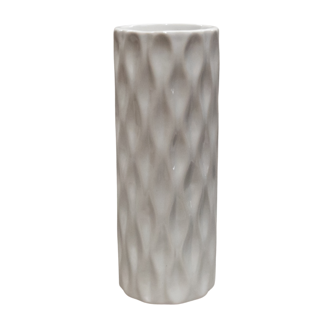 Ceramic vase, white, with wave pattern, 18.5x7 cm