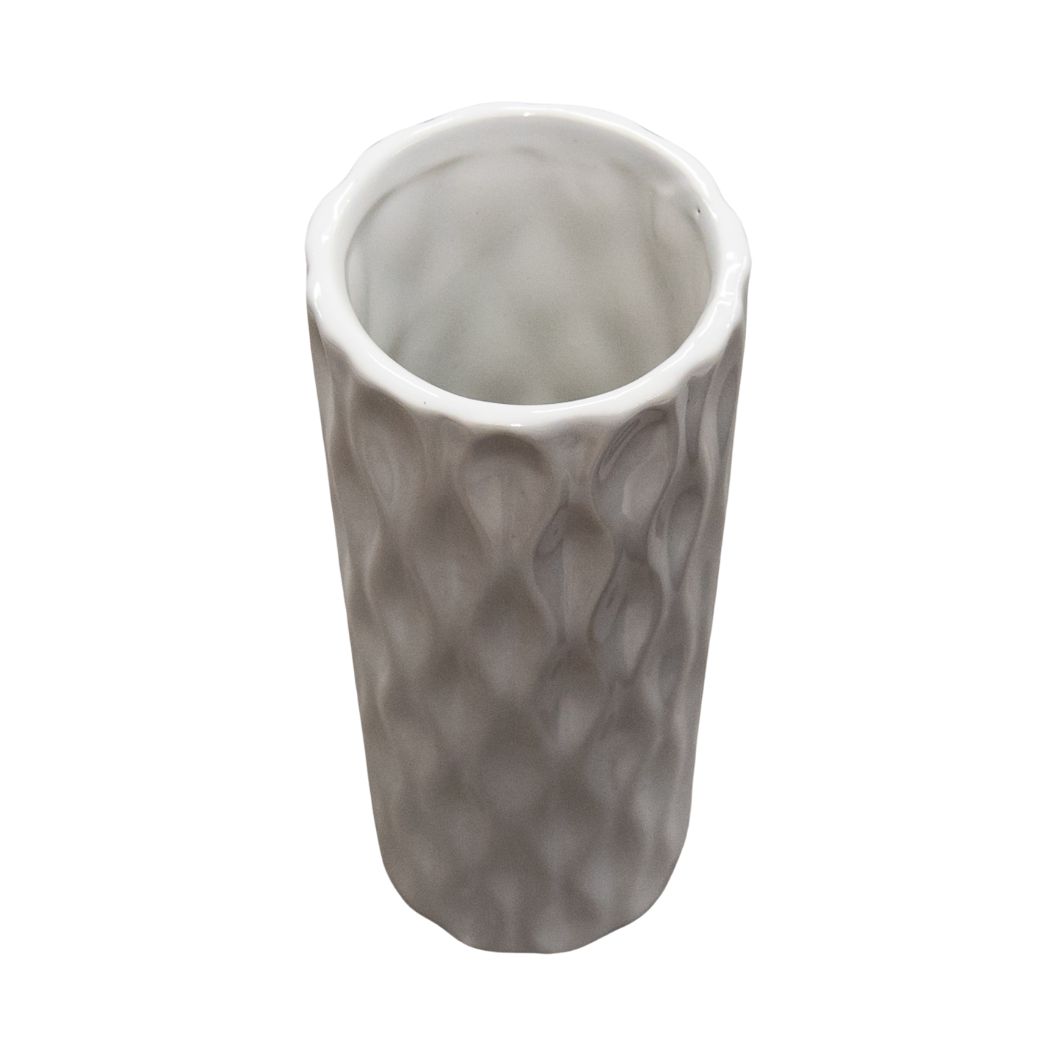 Ceramic vase, white, with wave pattern, 18.5x7 cm