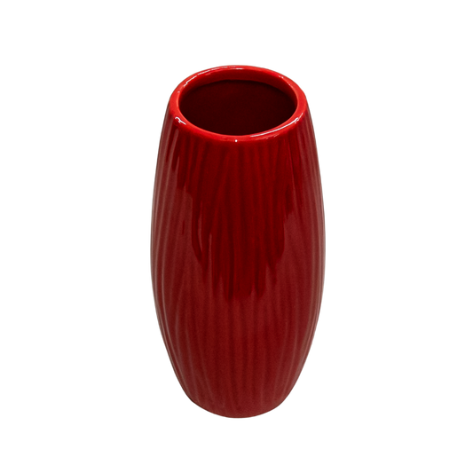 Red ceramic vase with tree bark pattern, 17x7 cm