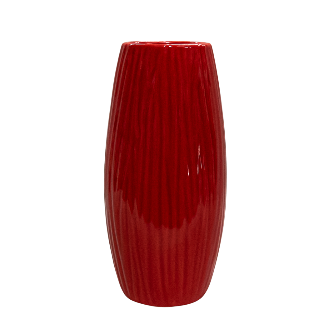 Red ceramic vase with tree bark pattern, 17x7 cm