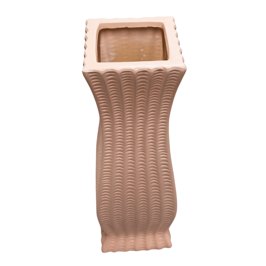 Pink clay vase, with braided sticks pattern, 31x10x10 cm