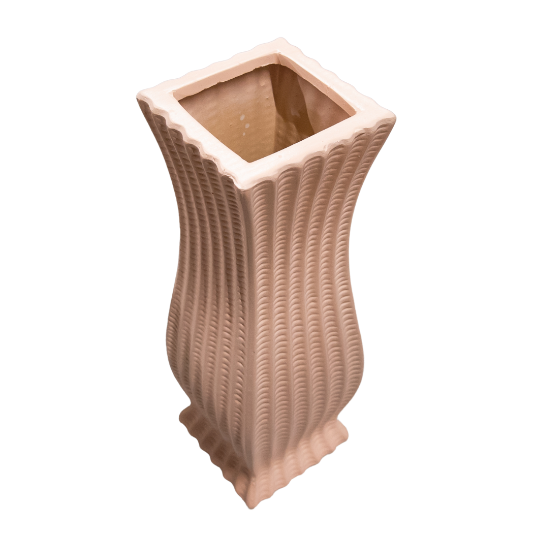 Pink clay vase, with braided sticks pattern, 31x10x10 cm