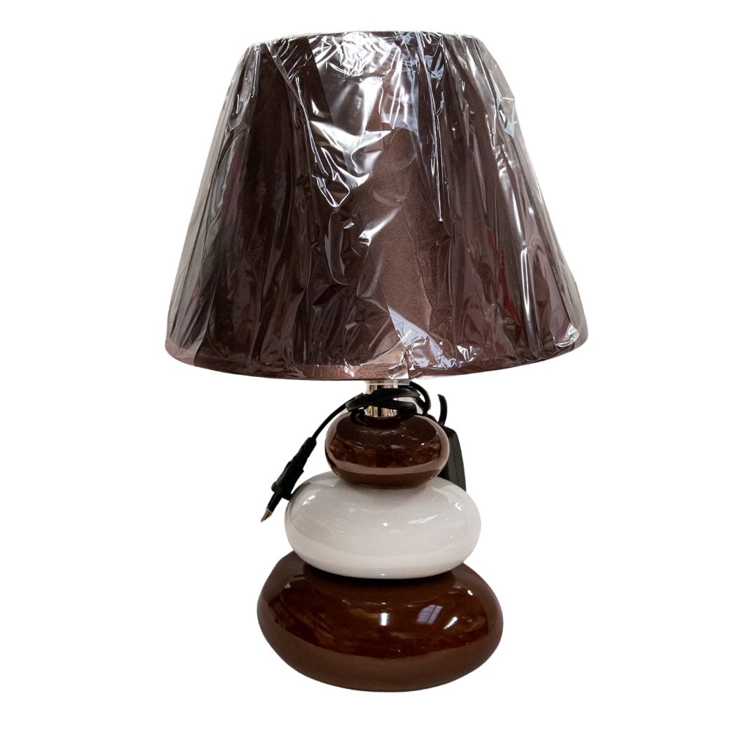 Brown lampshade, pattern of overlapping brown and white stones, 37x23 cm