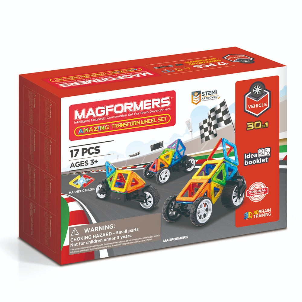 Magnetic construction game Magformers Amazing Transform Wheels Set - Vehicles, 17 pieces