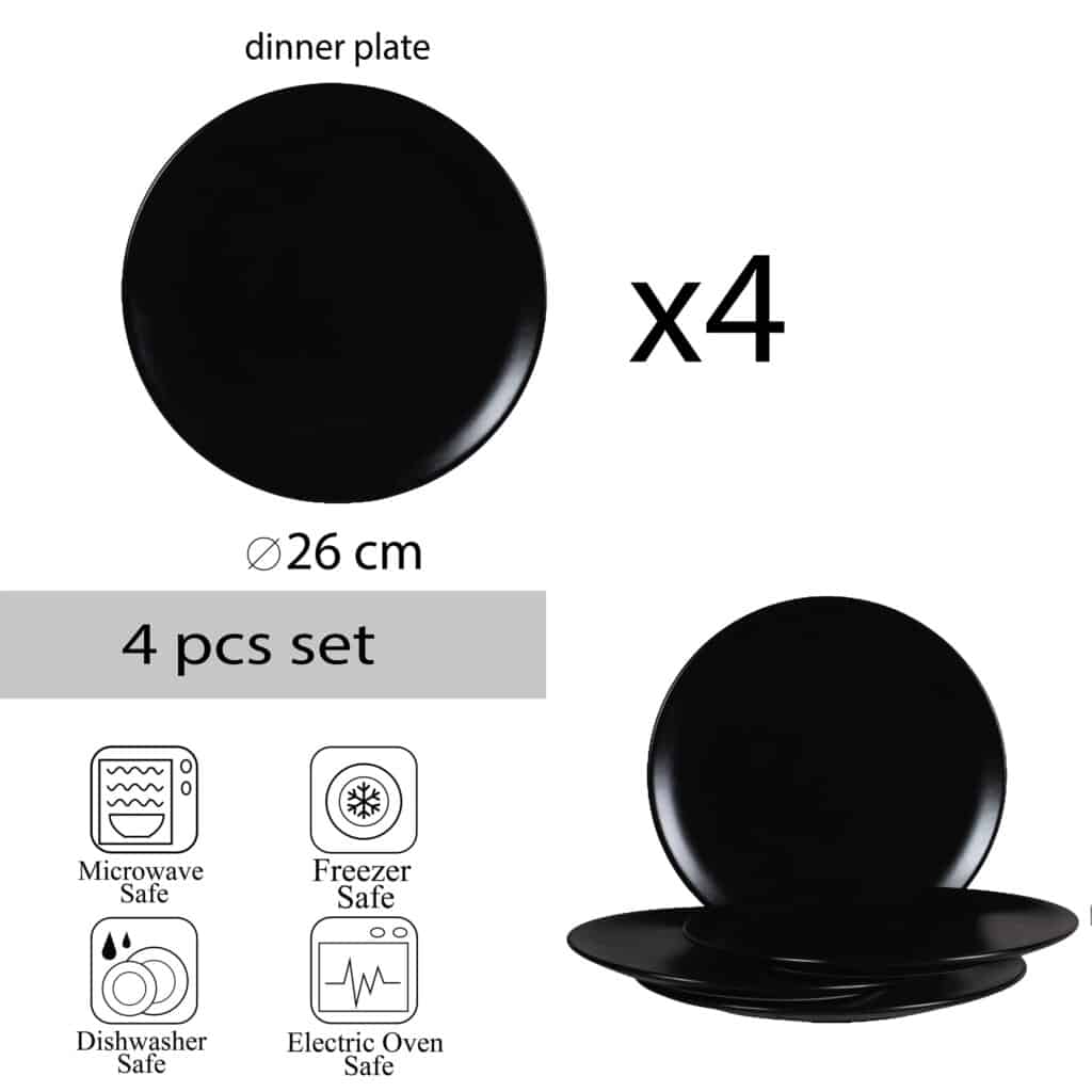 Set of 4 flat plates: Refinement in Matte Black Colors