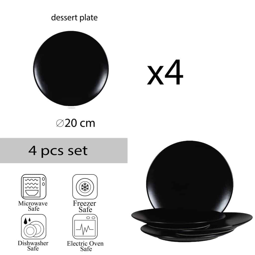 Luxul Culinarelor: Set 4 farfurii desert 20 cm, Negru Mat