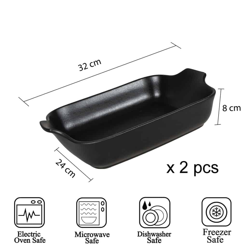 Set of 2 heat-resistant dishes, Matte Black, 32x24x8 cm