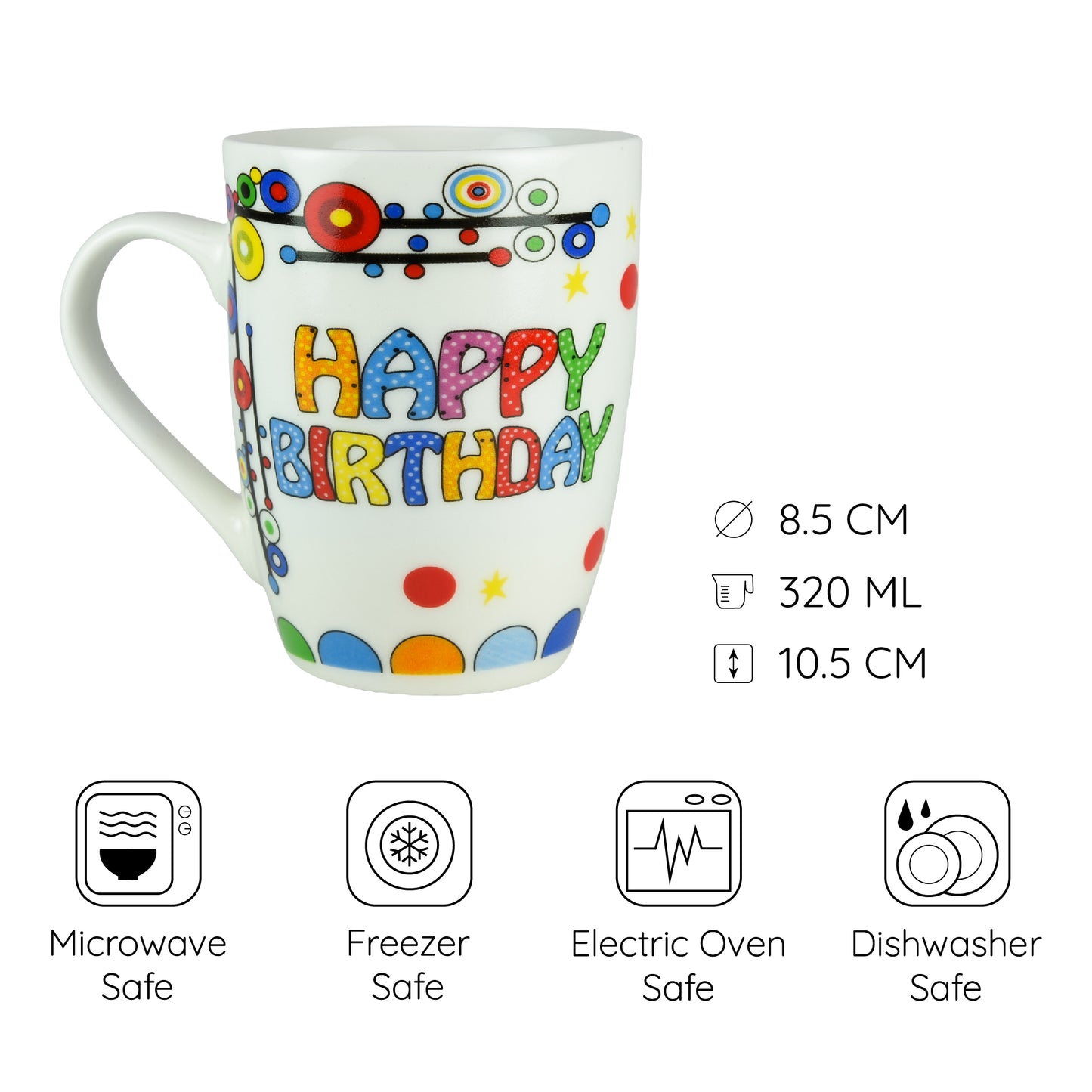 Cana 320 ml Alb, cu design happy birthday