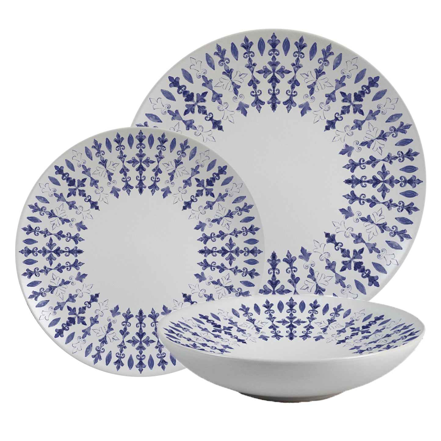 Plate set 18 pieces, 6 people, deep plate set - Insieme Blu Elegante - Italian Porcelain Tableware Set