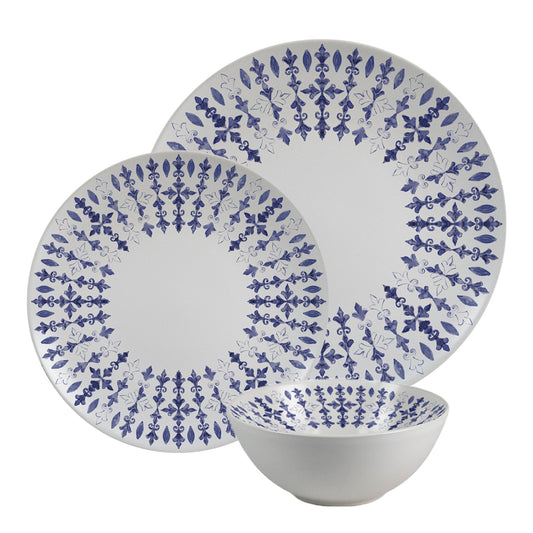 Tellerset 12-teilig, 4 Personen, Set mit Schüssel - Insieme Blu Elegante - Italienisches Porzellan-Geschirrset