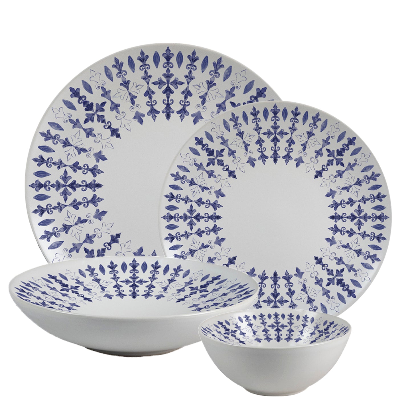 Tányérkészlet 24 részes, 6 személyes - Insieme Blu Elegante - Olasz porcelán étkészlet