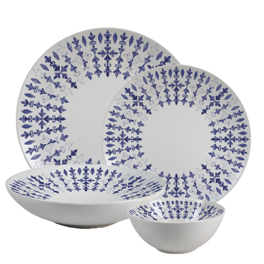 Plate set 16 pieces, 4 people - Insieme Blu Elegante - Italian Porcelain Tableware Set