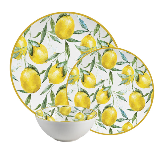 Plate set 12 pieces, 4 people, bowl set - Limone di Lusso Tableware Set - Italian Porcelain Tableware Set