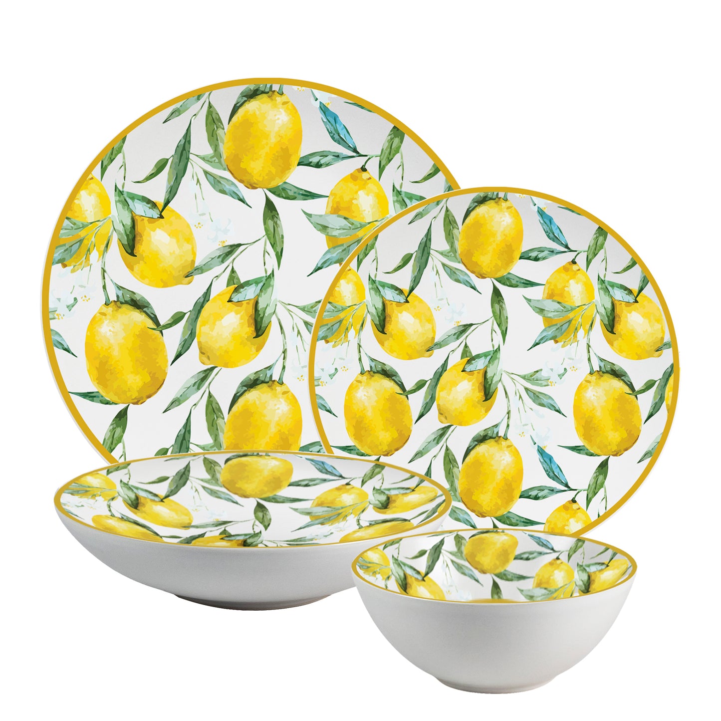 Tányérkészlet 20 részes, 5 személyes - Limone di Lusso étkészlet - Olasz porcelán étkészlet