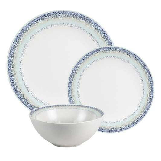 Plate set 12 pieces, 4 people, set with bowl - Ensemble Bella Blu - Italian Porcelain Tableware Set