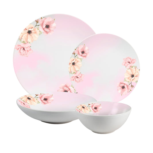 Set farfurii 20 piese, 5 persoane - Insieme Fiori Rosa - Set Veselă Italiană Porțelan