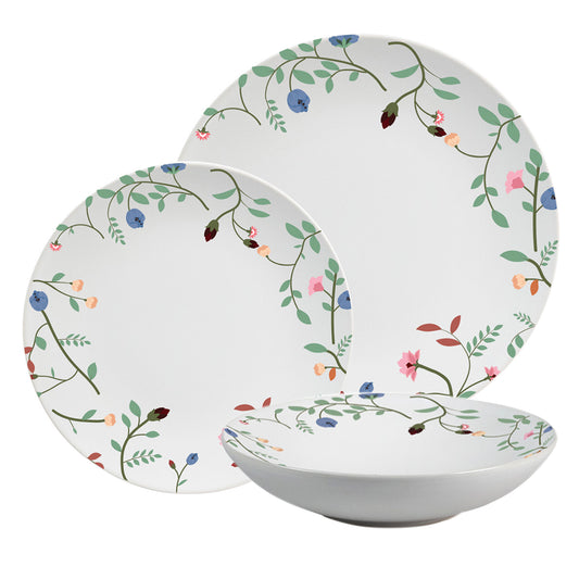 Tellerset 12-teilig, 4 Personen, tiefes Tellerset - Insieme Fiori Eleganti - Italienisches Porzellangeschirrset