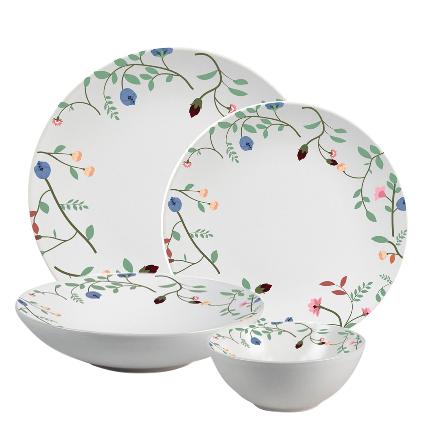 Tányérkészlet 16 részes, 4 személyes - Insieme Fiori Eleganti - Olasz porcelán étkészlet