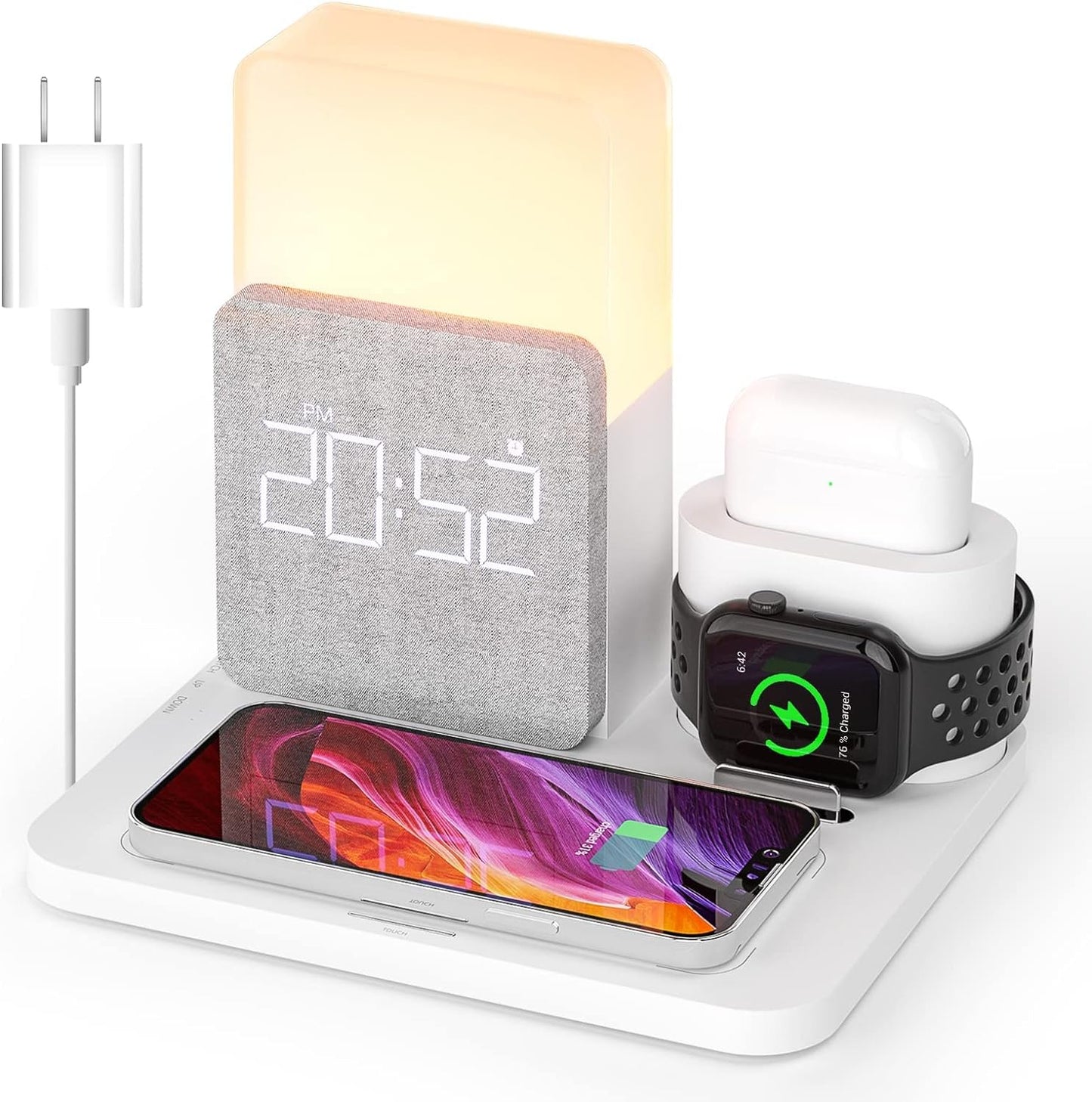 COLSUR Wireless Charging Station 3 in 1 Charging Station Wireless Charger Alarm Clock for iPhone 12/13/14/15