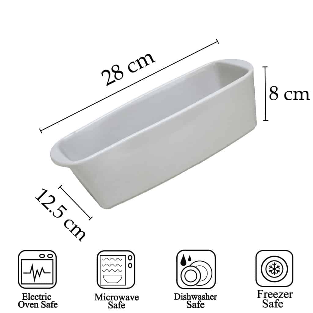 Weißer hitzebeständiger Topf 28x12,5x8 cm