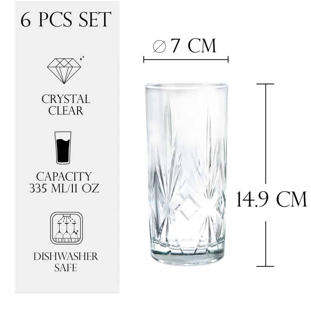 Set of 6 glasses 335 ml, Transparent