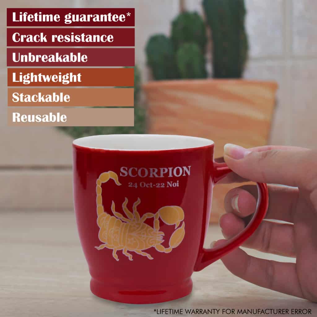 Tazza rossa, 170 ml, decoro Scorpione Zodiaco