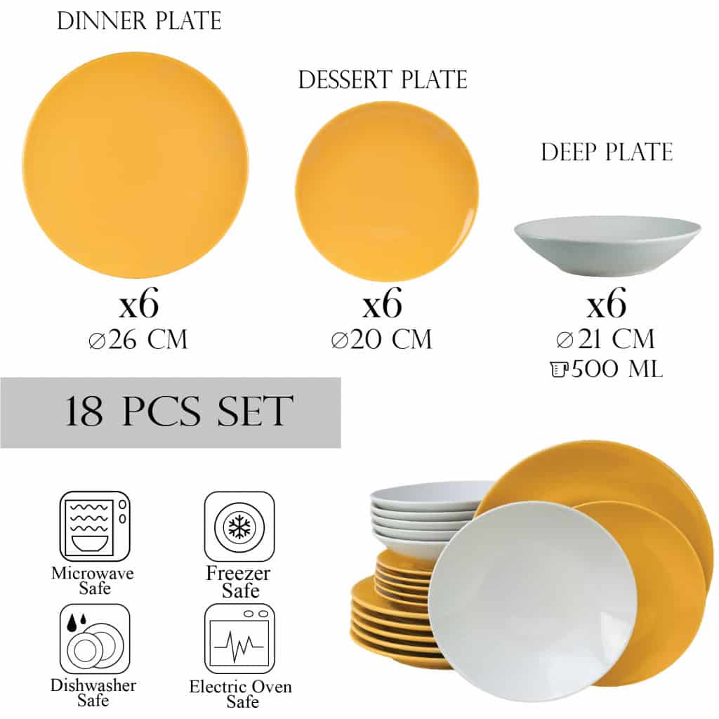 Servizio piatti 18 pezzi, per 6 persone, Giglio, Cesiro, Bianco/Giallo