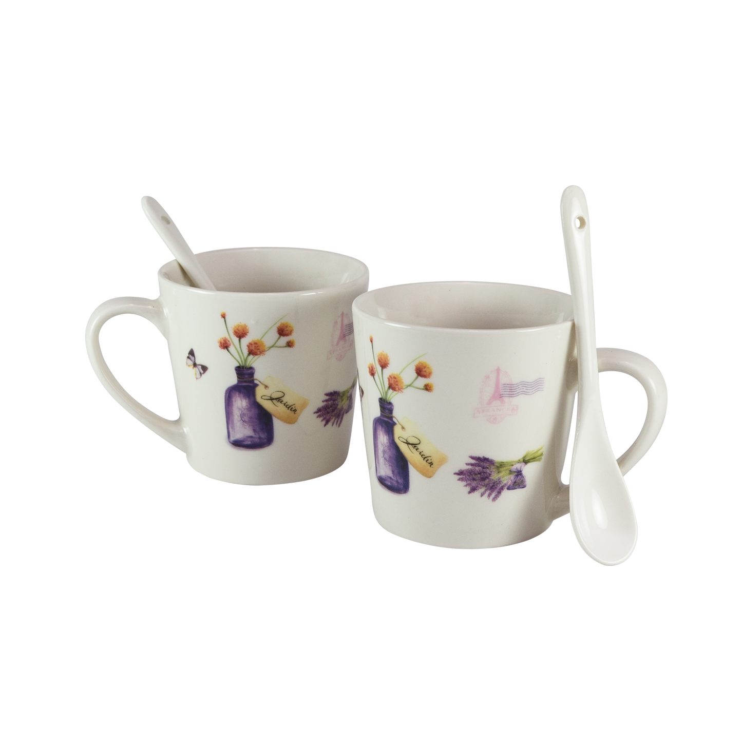 Set di due tazze da 170 ml, bianche con vaso e lavanda