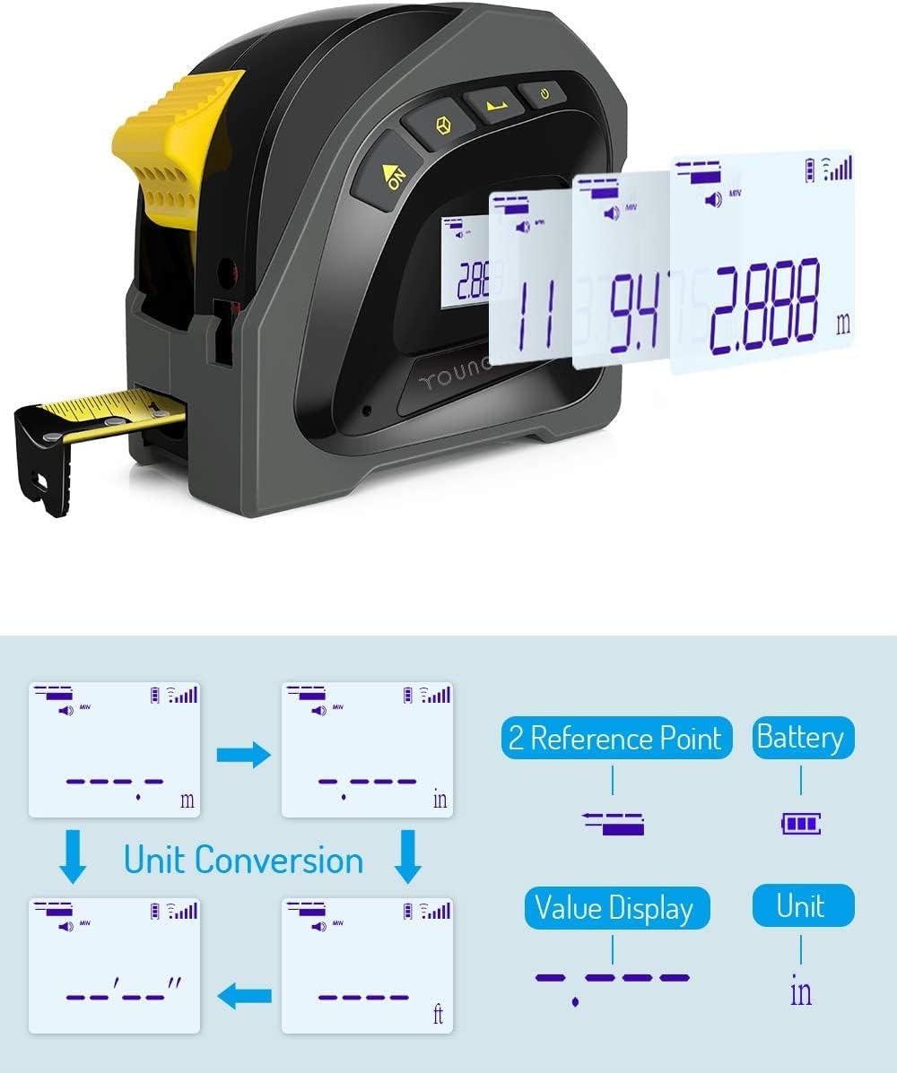 YOUNGDO 40 m digitaler Laser-Entfernungsmesser mit 5 m Maßband, wiederaufladbare Laserzähler ± 3 mm