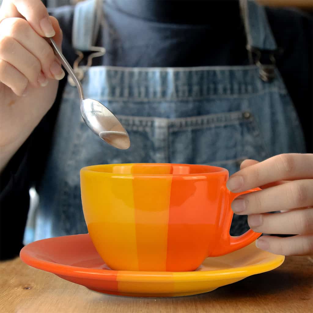 Taza con platillo Amarillo/Naranja, 170 ml