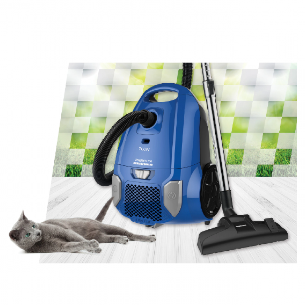 Heinner HVC-MBL1400-V2 bag vacuum cleaner, 700 W, textile bag, 3 L, variable power, HEPA 12, metal telescopic tube, Blue