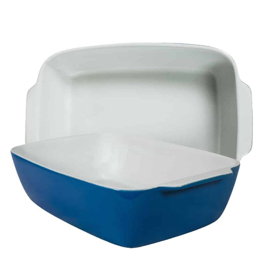 Set 2 Piatti Termoresistenti Bianco/Blu 27x19,5x8 cm