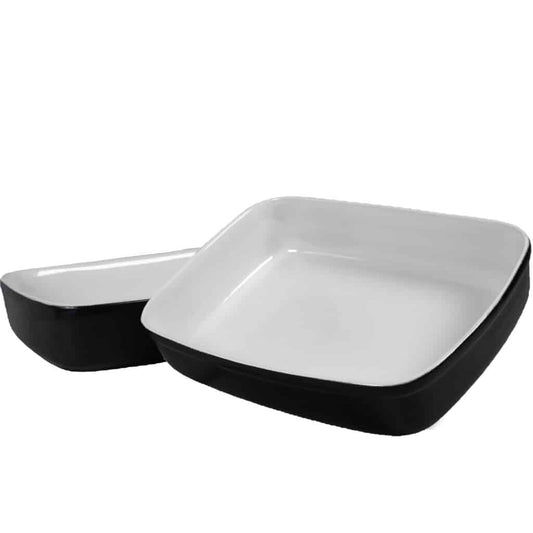 Set 2 Piatti Termoresistenti Bianco/Nero 25x22x6,5 cm