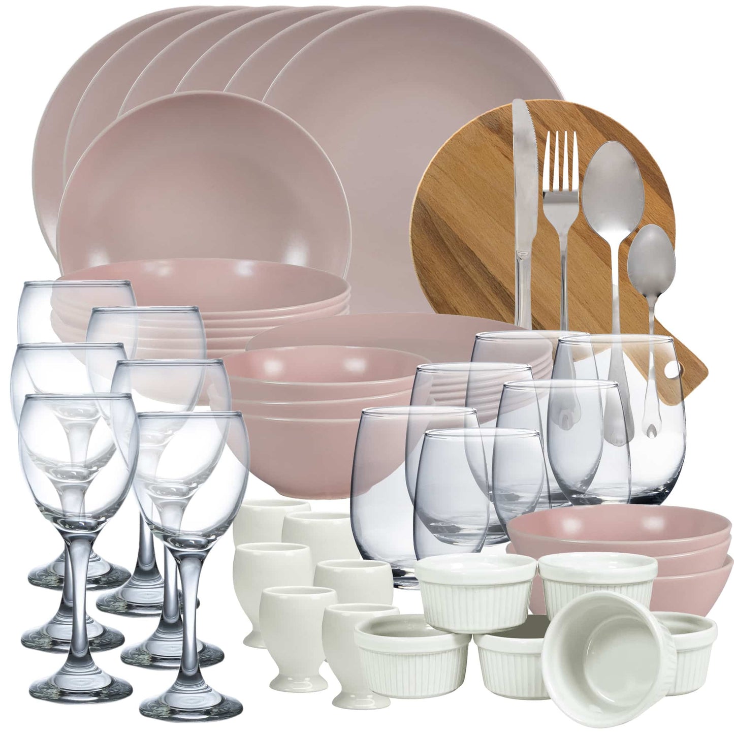 Complete Kitchen Set in Matte Pink, for 6 people, 73 pieces!