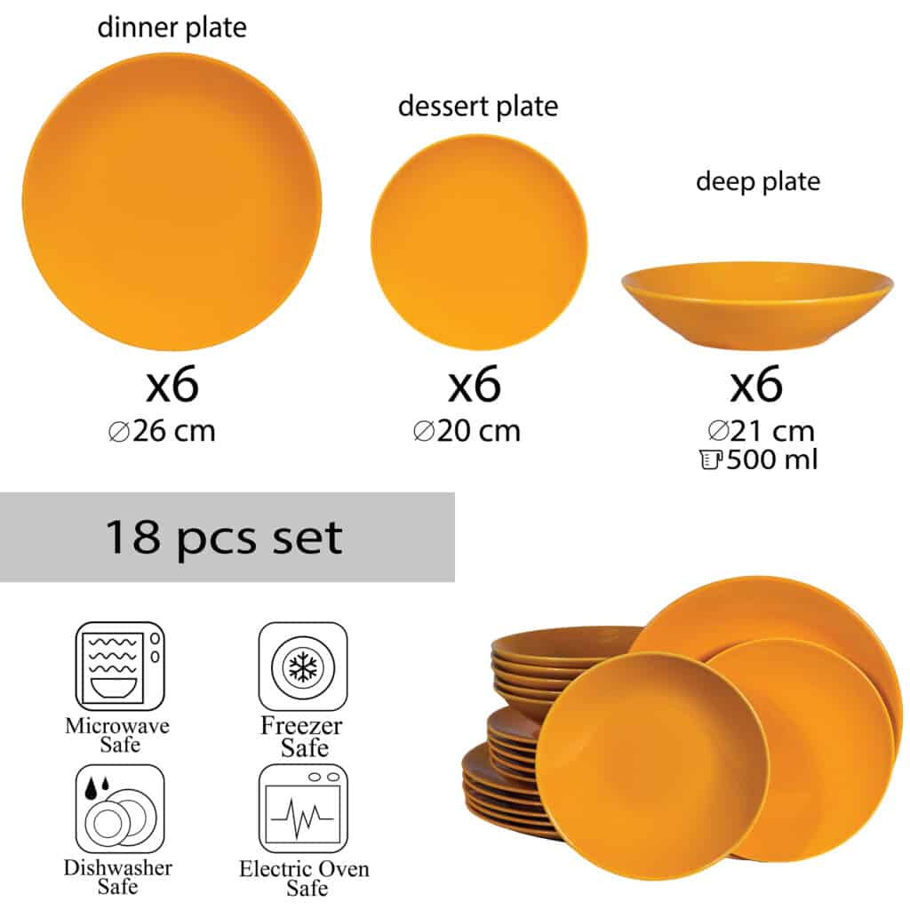 Plate set 18 pieces, for 6 people, Sun, Cesiro, Lucious Yellow