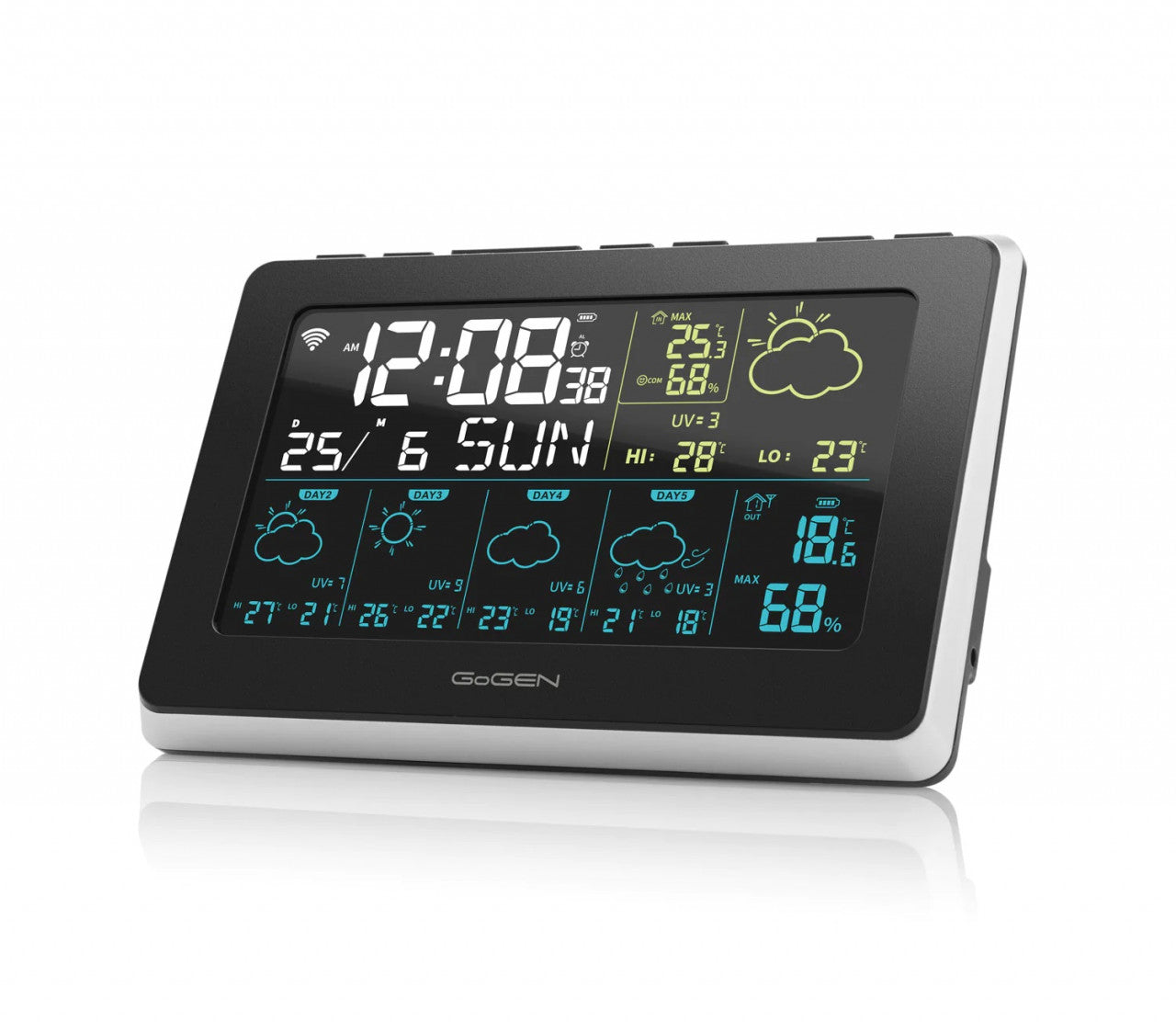 GoGEN ME 3565 SMART weather station, external Wi-Fi sensor, 5-day forecast, mobile application, black/silver