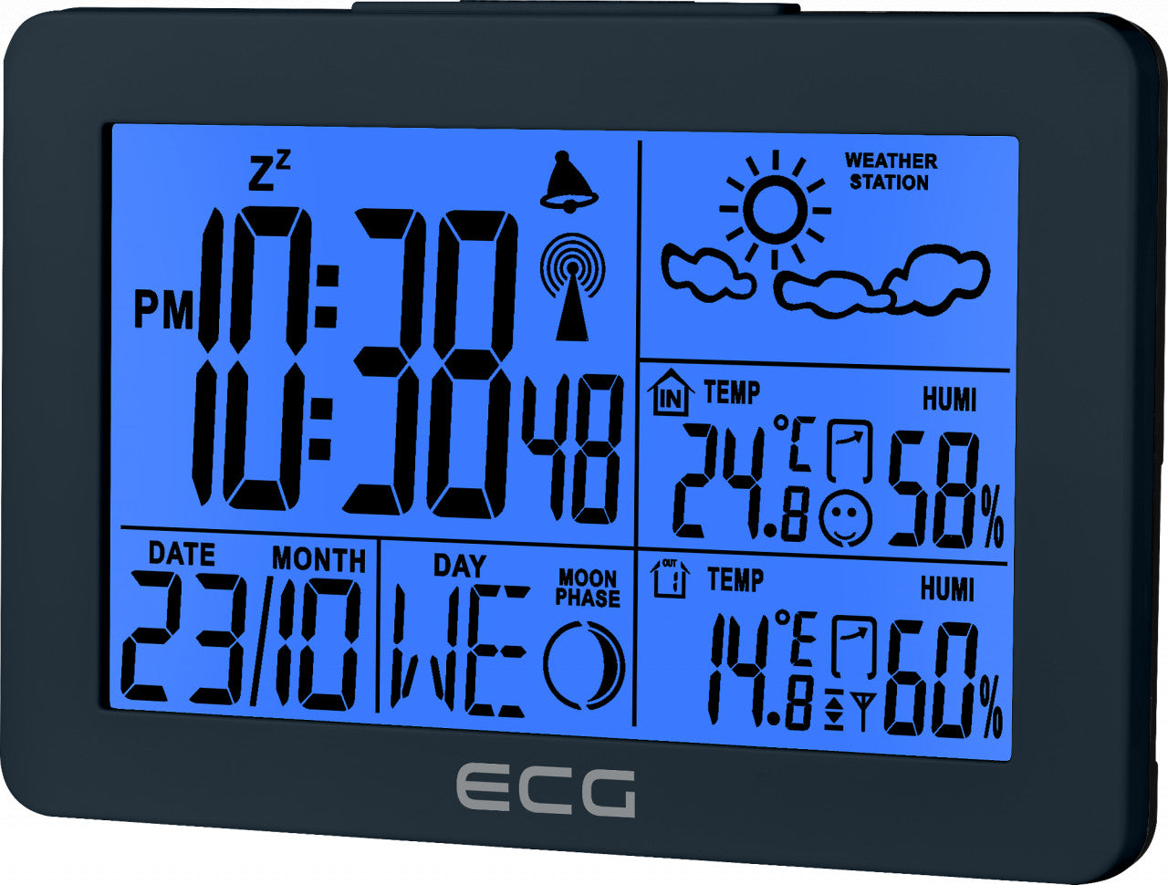 Statie meteo interior-exterior ECG MS 200 Grey, senzor extern fara fir, LCD, ceas, alarma