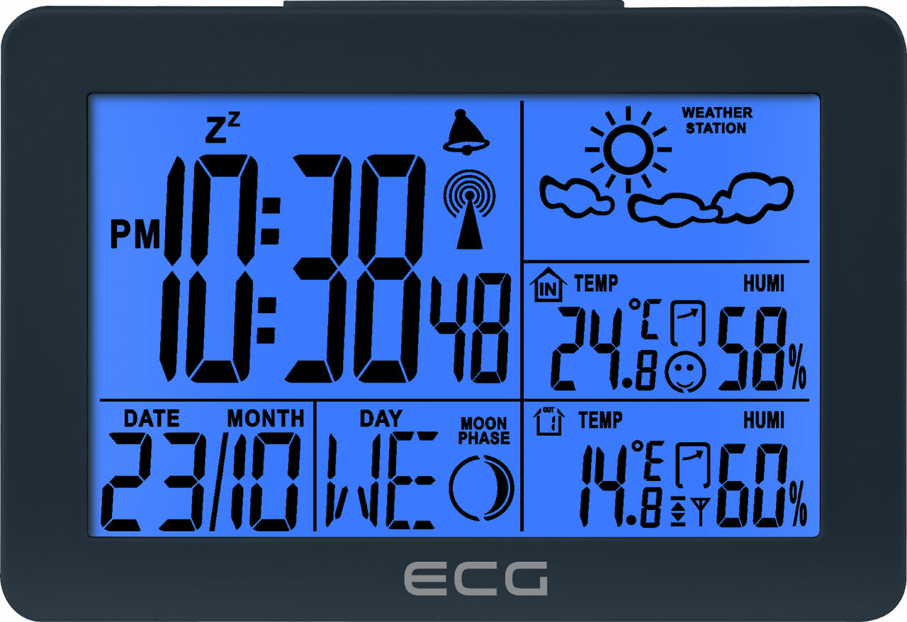 Statie meteo interior-exterior ECG MS 200 Grey, senzor extern fara fir, LCD, ceas, alarma