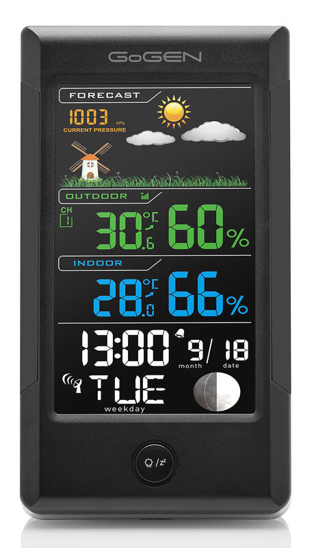 Indoor-outdoor weather station GoGEN ME 1296, external wireless sensor, color LCD