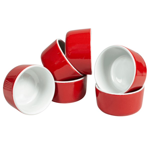 Set of 6 heat-resistant tray, Round, 230 ml, Glossy White and Red