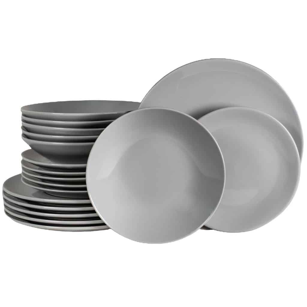 Dinner set for 6 people, with deep plate, Round, Glossy Silver Gray