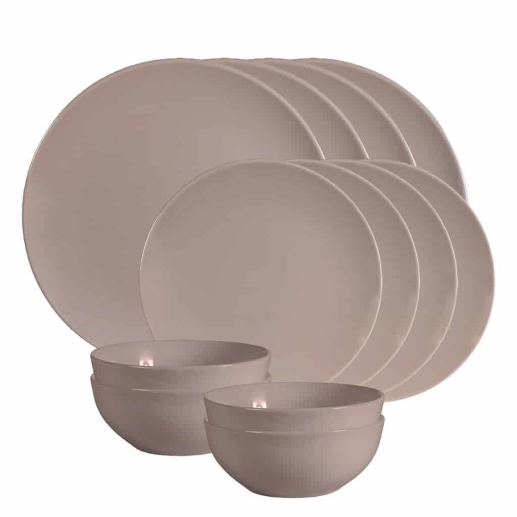 Dinner set for 4 people, with bowl, Round, Glossy Silver Brown