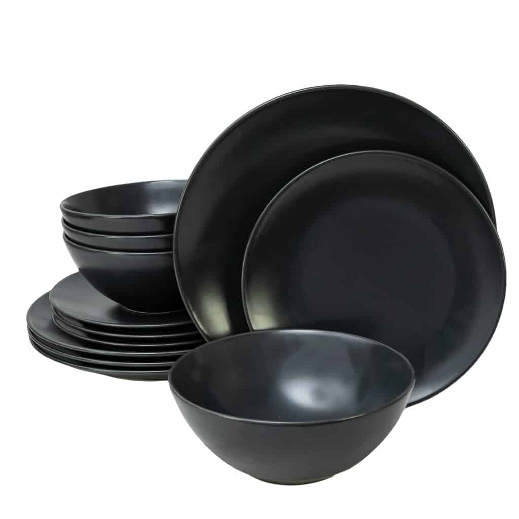 Dinner set for 4 people, with bowl, Round, Matte Gray