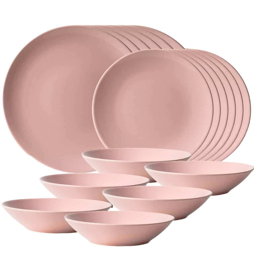 Dinner set for 6 people, with deep plate, Round, Glossy Pastel Pink