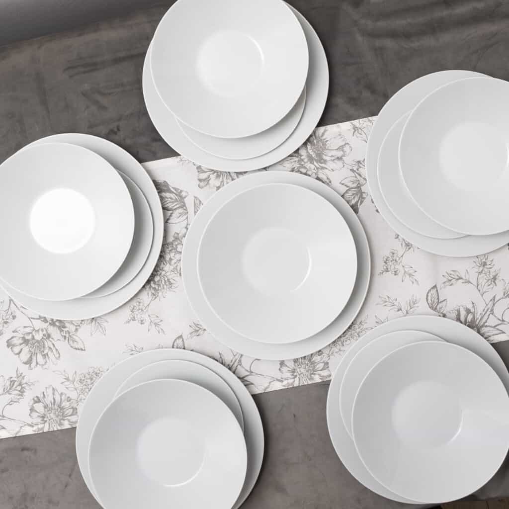 Dinner set for 6 people, with deep plate, Round, Porcelain