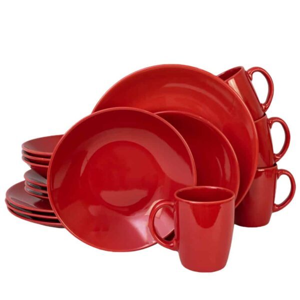 Dinner set for 4 people, Round, Glossy Red