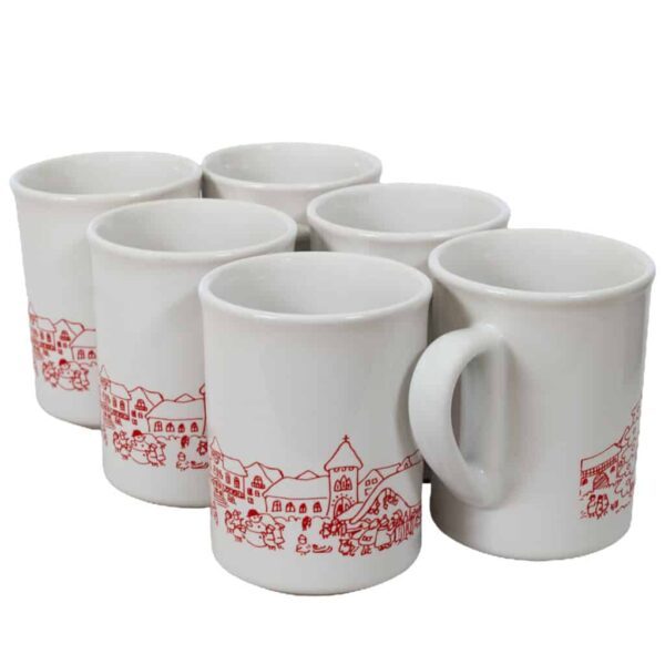 Set of 6 mugs, 280 ml, Glossy White with Christmas decoration